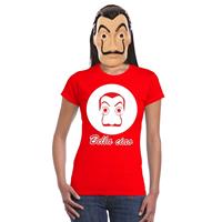 Shoppartners Rood Salvador Dali t-shirt met La Casa de Papel masker dames Rood