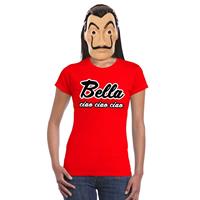 Rood Bella Ciao t-shirt met La Casa de Papel masker dames Rood