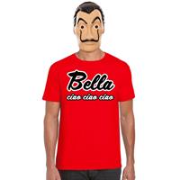 Rood Bella Ciao t-shirt met La Casa de Papel masker heren Rood