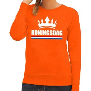 Shoppartners Oranje Koningsdag met een kroon sweater dames Oranje