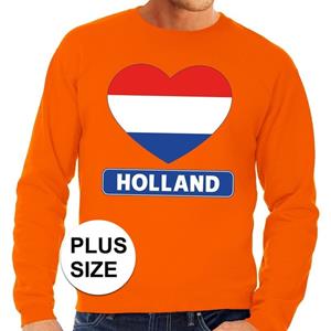 Shoppartners Oranje Holland hart vlag grote maten sweater / trui heren Oranje