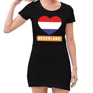 Shoppartners Zwart Nederland met rood wit blauw hart jurk dames Zwart