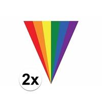2x Gay pride regenboog slingers vlaggenlijnen 5 meter Multi