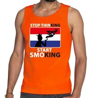 Shoppartners Oranje Stop thinking start smoking tanktop / mouwloos shirt here Oranje