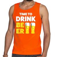 Shoppartners Time to Drink Beer tekst tanktop / mouwloos shirt oranje heren Oranje