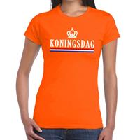 Shoppartners Oranje Koningsdag met vlag en kroontje t-shirt voor dames