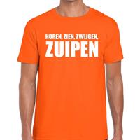 Shoppartners Horen Zien Zwijgen Zuipen tekst t-shirt oranje heren Oranje