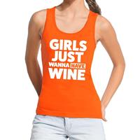 Shoppartners Girls Just wanna have Wine tekst tanktop / mouwloos shirt oranje Oranje