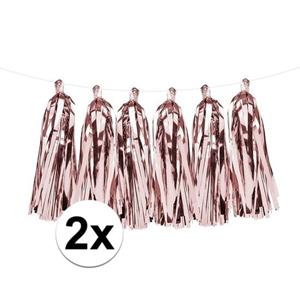 2x Rose gouden feest tassel slingers 1,5 meter Goudkleurig