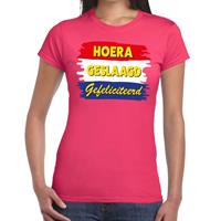 Shoppartners Hoera geslaagd gefeliciteerd t-shirt roze dames Roze