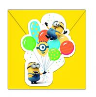 gestanzte Einladungskarten mit Umschlägen Minions Balloons Party, 6 Stück
