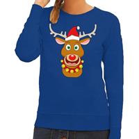 Shoppartners Foute kersttrui rendier Rudolf met rode kerstmuts blauw dames (44) Blauw