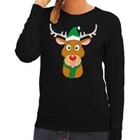 Shoppartners Foute kersttrui rendier Rudolf met groene kerstmuts zwart dames (44) Zwart