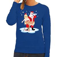 Shoppartners Foute kersttrui dronken kerstman en kerstvrouw blauw dames (44) Blauw