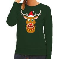 Shoppartners Foute kersttrui rendier Rudolf met rode kerstmuts groen dames (44) Groen
