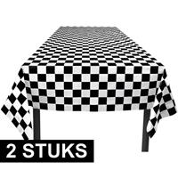 2x Finish tafelkleden zwart/wit geblokt 130 x 180 cm Multi