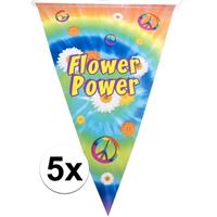 5x Vlaggenlijnen flower power hippie feest decoratie 5 meter Multi
