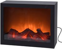 Merkloos LED sfeerhaard - lantaarn - zwart - 29 x 10 x 23 cm - open haard - metaal - glazen venster -