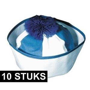 10x Blauwe matrozen hoedjes/matrozenpetten Blauw