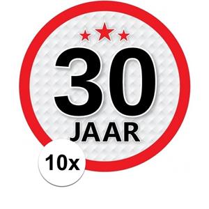 Shoppartners 10x 30 Jaar leeftijd stickers rond 15 cm verjaardag versiering Multi