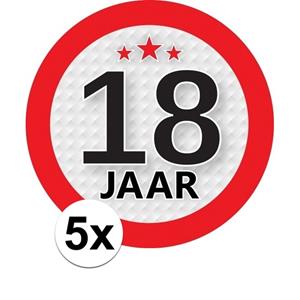Shoppartners 5x 18 Jaar leeftijd stickers rond 9 cm verjaardag versiering Multi