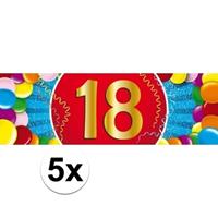 Shoppartners 5x 18 Jaar leeftijd stickers 19 x 6 cm verjaardag versiering Multi