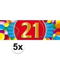 Shoppartners 5x 21 Jaar leeftijd stickers 19 x 6 cm verjaardag versiering Multi