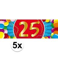 Shoppartners 5x 25 Jaar leeftijd stickers 19 x 6 cm verjaardag versiering Multi