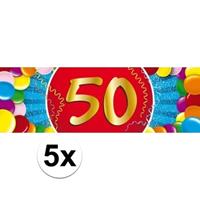 Shoppartners 5x 50 Jaar leeftijd stickers 19 x 6 cm verjaardag versiering Multi