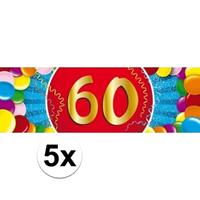 Shoppartners 5x 60 Jaar leeftijd stickers 19 x 6 cm verjaardag versiering Multi