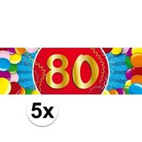 Shoppartners 5x 80 Jaar leeftijd stickers 19 x 6 cm verjaardag versiering Multi