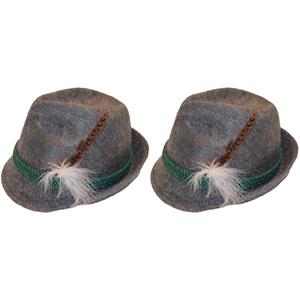 Oktoberfest - 2x Grijze Tiroler hoedjes verkleedaccessoires voor volwassenen