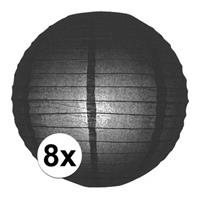 Halloween - 8x Luxe bol lampionnen zwart 25 cm Zwart