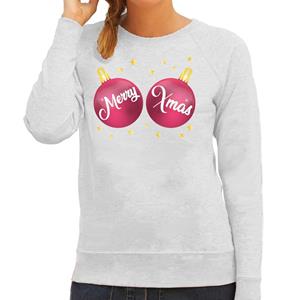 Shoppartners Foute kersttrui / sweater grijs met Merry Xmas voor dames
