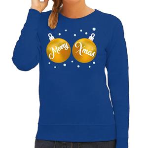 Shoppartners Foute kersttrui / sweater blauw met Merry Xmas voor dames