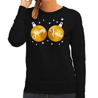 Shoppartners Foute kersttrui / sweater zwart met gouden Merry Xmas dames (44) Zwart