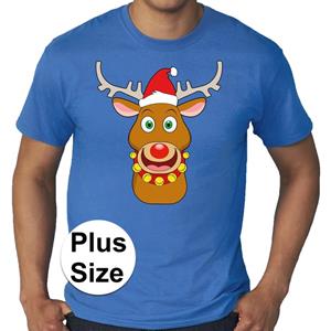 Bellatio Grote maten fout Kerst shirt Rudolf het rendier blauw heren Blauw