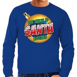 Bellatio Foute Kersttrui The name is Santa bitches blauw voor heren
