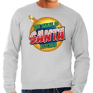 Bellatio Foute Kersttrui The name is Santa bitches grijs voor heren