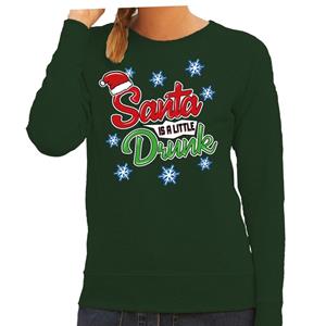 Bellatio Foute kersttrui / sweater Santa is a little drunk groen dames Groen