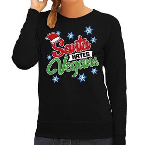 Bellatio Foute kersttrui / sweater Santa hates vegans zwart dames Zwart