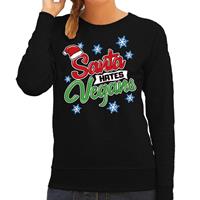 Bellatio Foute kersttrui / sweater Santa hates vegans zwart dames (44) Zwart