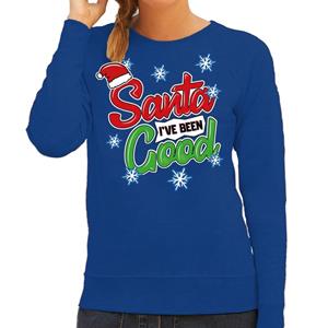 Bellatio Foute kersttrui / sweater Santa I have been good blauw dames Blauw