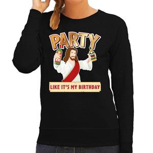 Bellatio Foute kersttrui / sweater Party like its my birthday zwart dames Zwart
