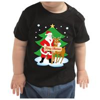 Bellatio Kerstshirt Merry Christmas kerstman/rendier zwart baby jongen/me 74 (5-9 maanden) Zwart