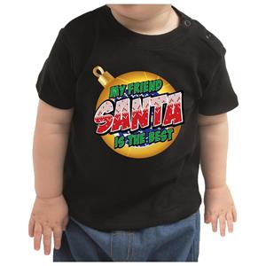 Bellatio Kerstshirt Santa / Rudolf het rendier zwart peuter jongen/meisje (9-18 maanden) Zwart