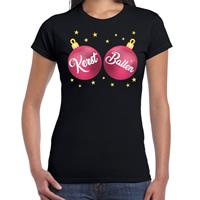Bellatio Fout kerst t-shirt zwart met roze kerst ballen voor dames