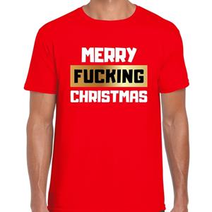 Bellatio Fout Kerstshirt merry fucking christmas rood voor heren