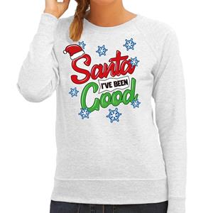 Bellatio Foute kersttrui / sweater Santa I have been good grijs dames Rood