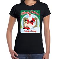 Bellatio Fout kerst t-shirt merry shitmas turkey zwart voor dames